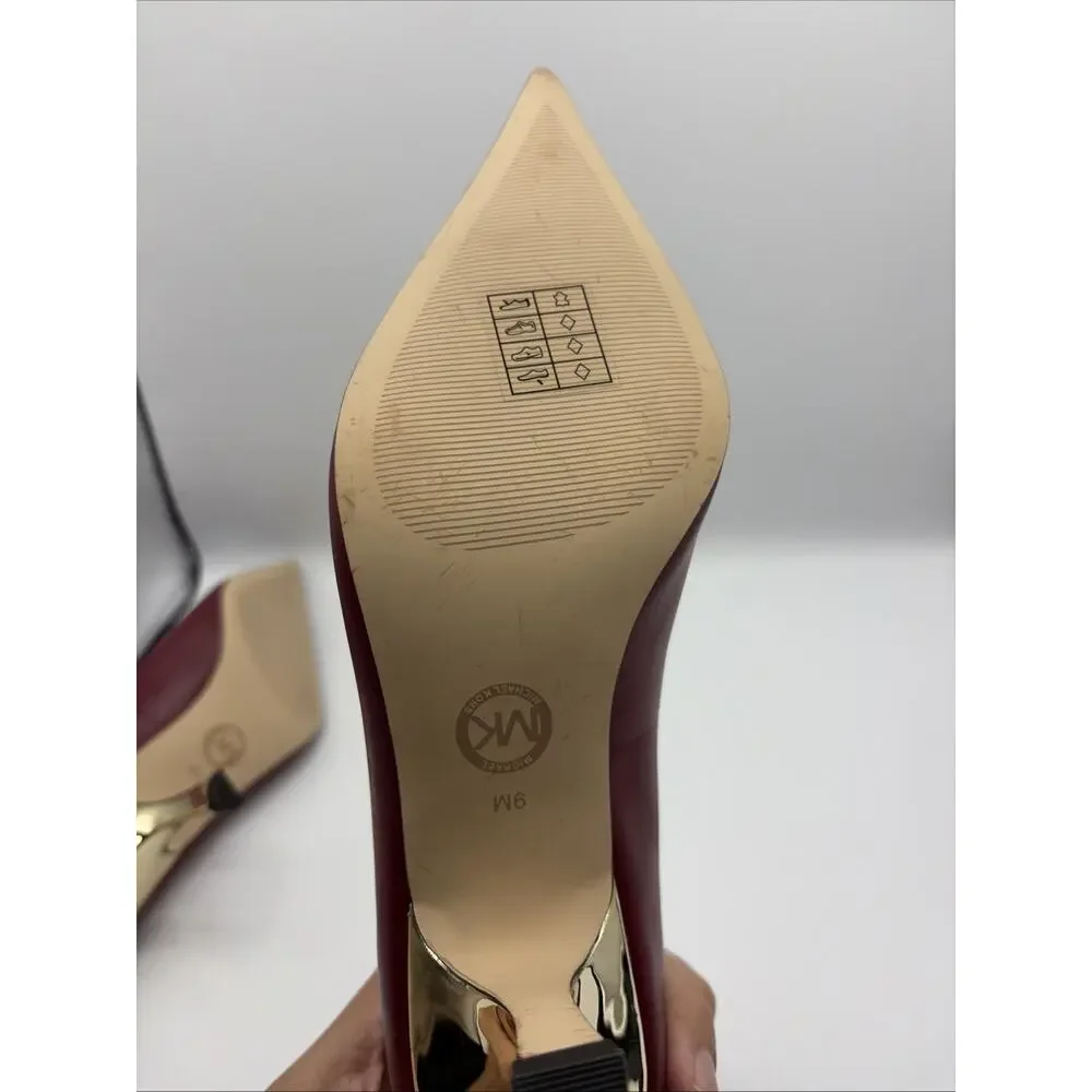 Michael Kors Women's Luna Mid Pump Leather Deep Red Size 9 M Excellent